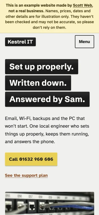 The Kestrel IT example site on a phone